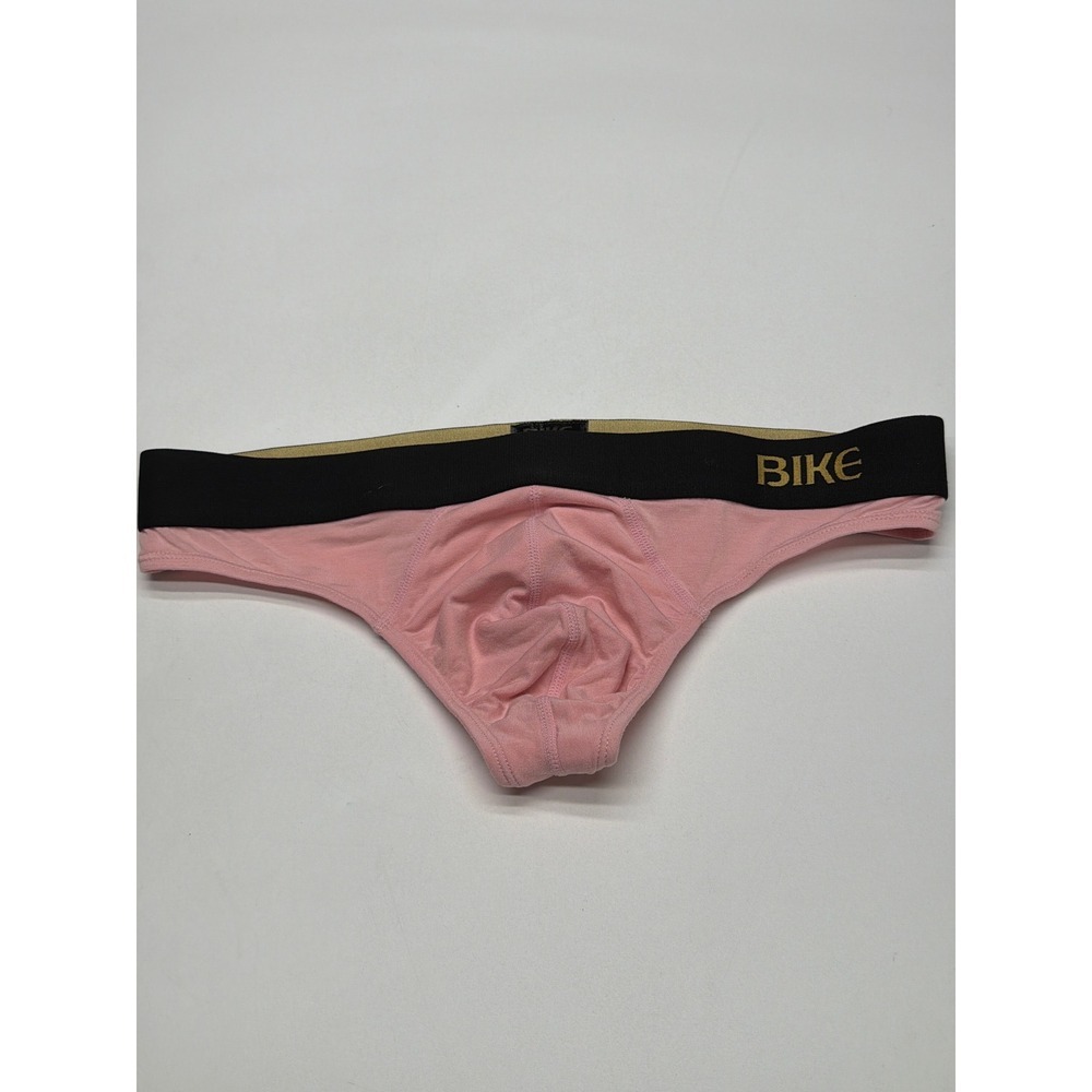 BIKE Mens Underwear Thong Briefs Black Gold‎ Waistband Pink - Size Medium